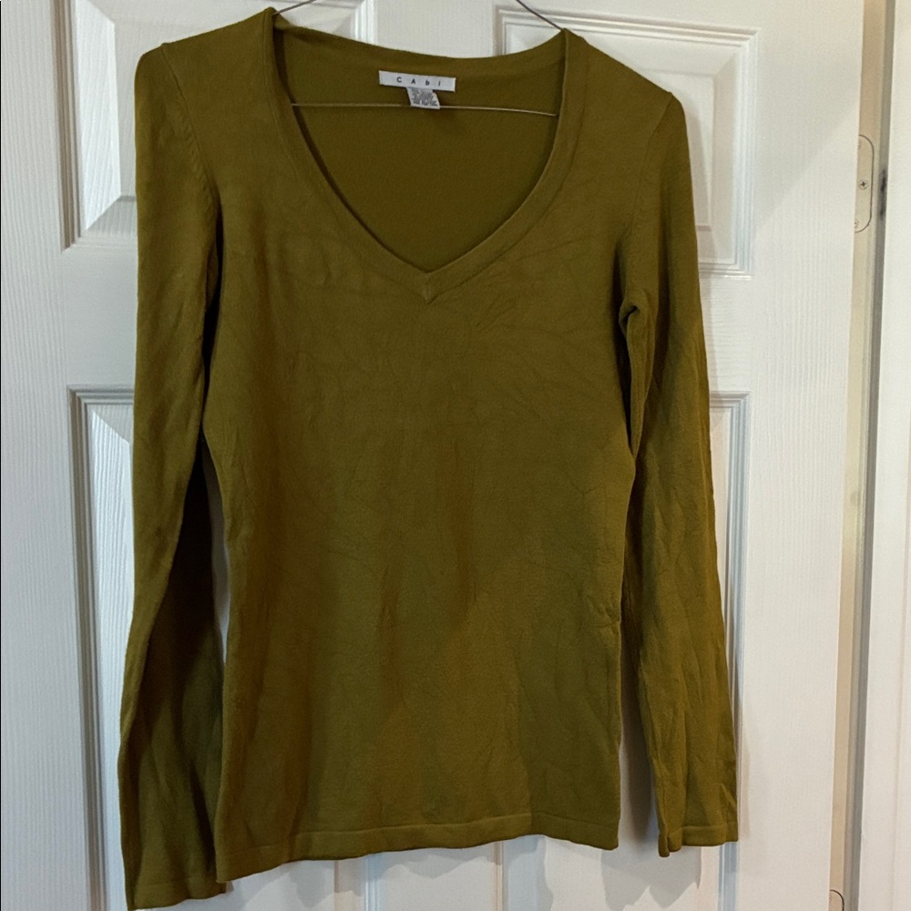 CAbi Olive Long Sleeve V-Neck Top